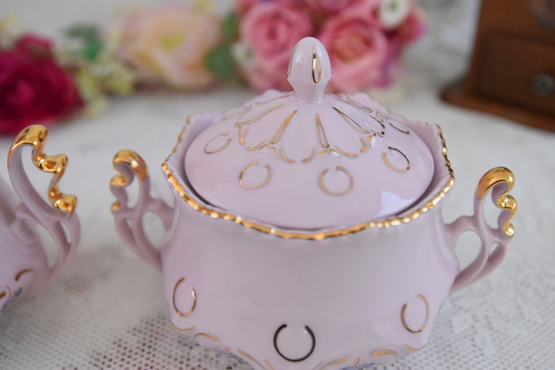 Vintage Tea Pot Milk Jug Sugar Bowl Set Porcelain Pink Etsy