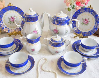 Tee- und Kaffee-Set Vintage Porzellan Teeset Oscar Schlegelmilch Set Vintage Porzellan Teetasse Topf Milch Zucker Dessertteller Teetasse und Untertasse