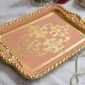 Handmade Italian wooden tray salmon colour rectangular shape