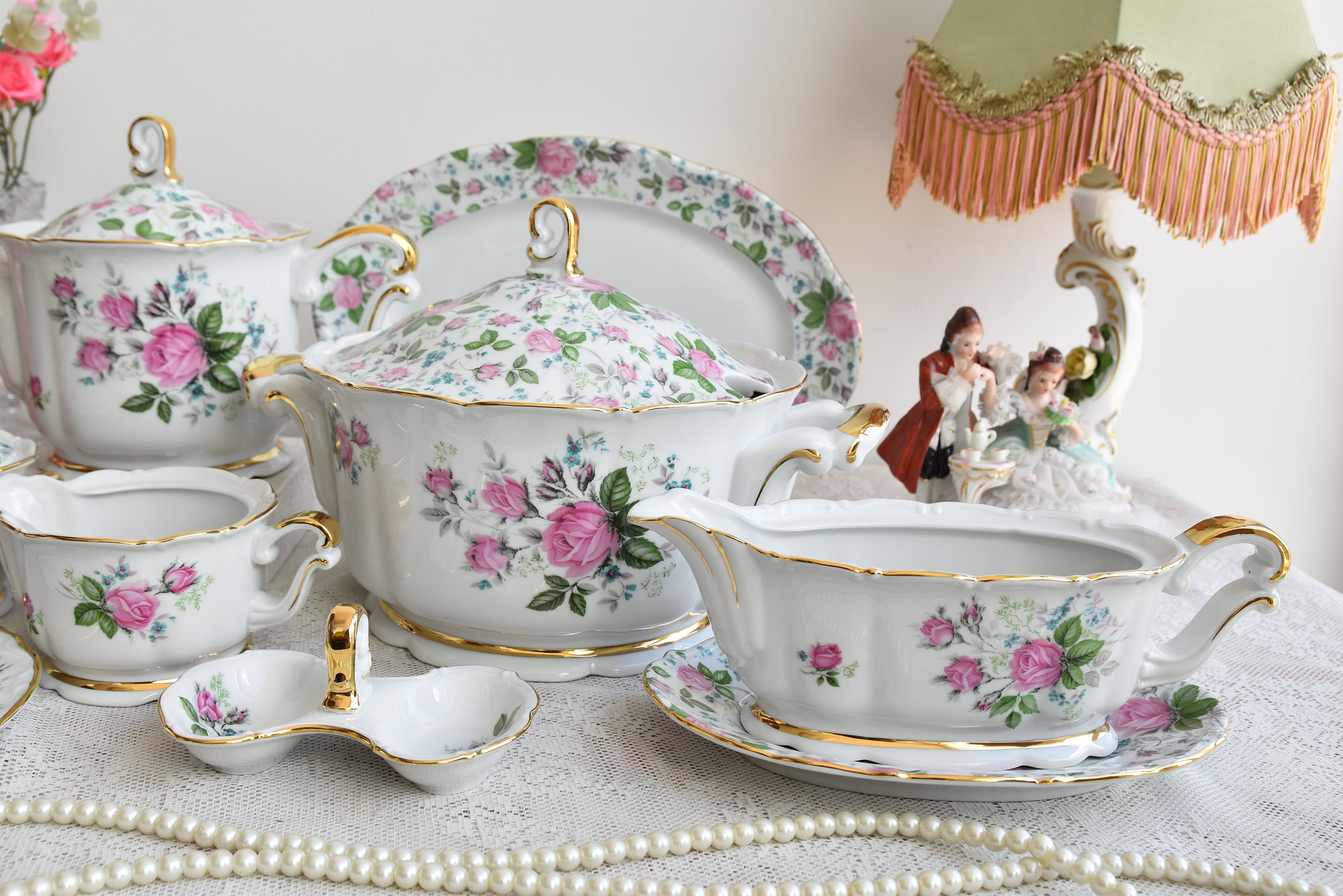 Vintage Dinner Set With Flowers Porcelain Dinner Set With Tea Etsy