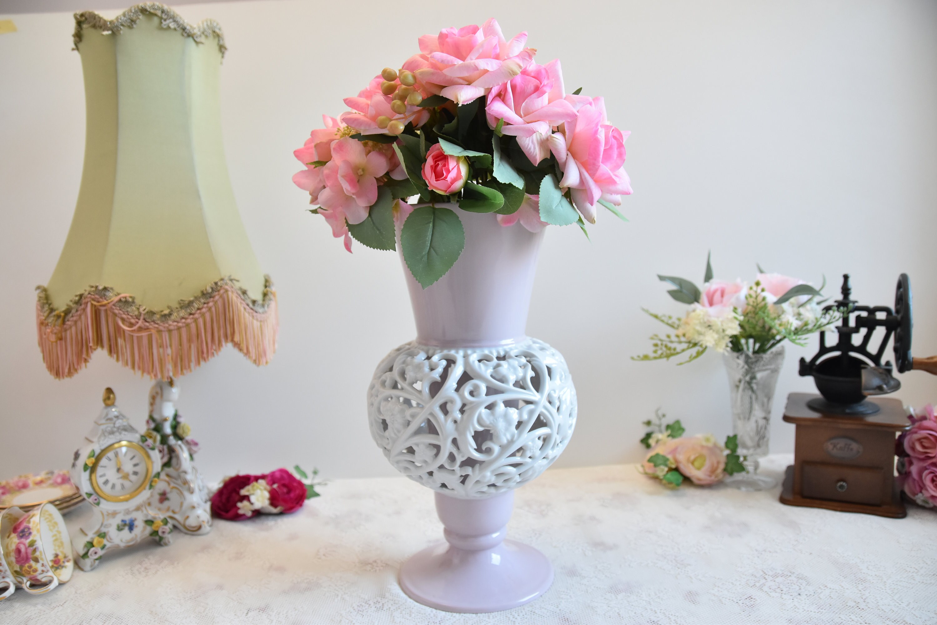 Vintage vase large porcelain vase porcelain big vase openworked vintage vase rose perfored porcelain vintage porcelain