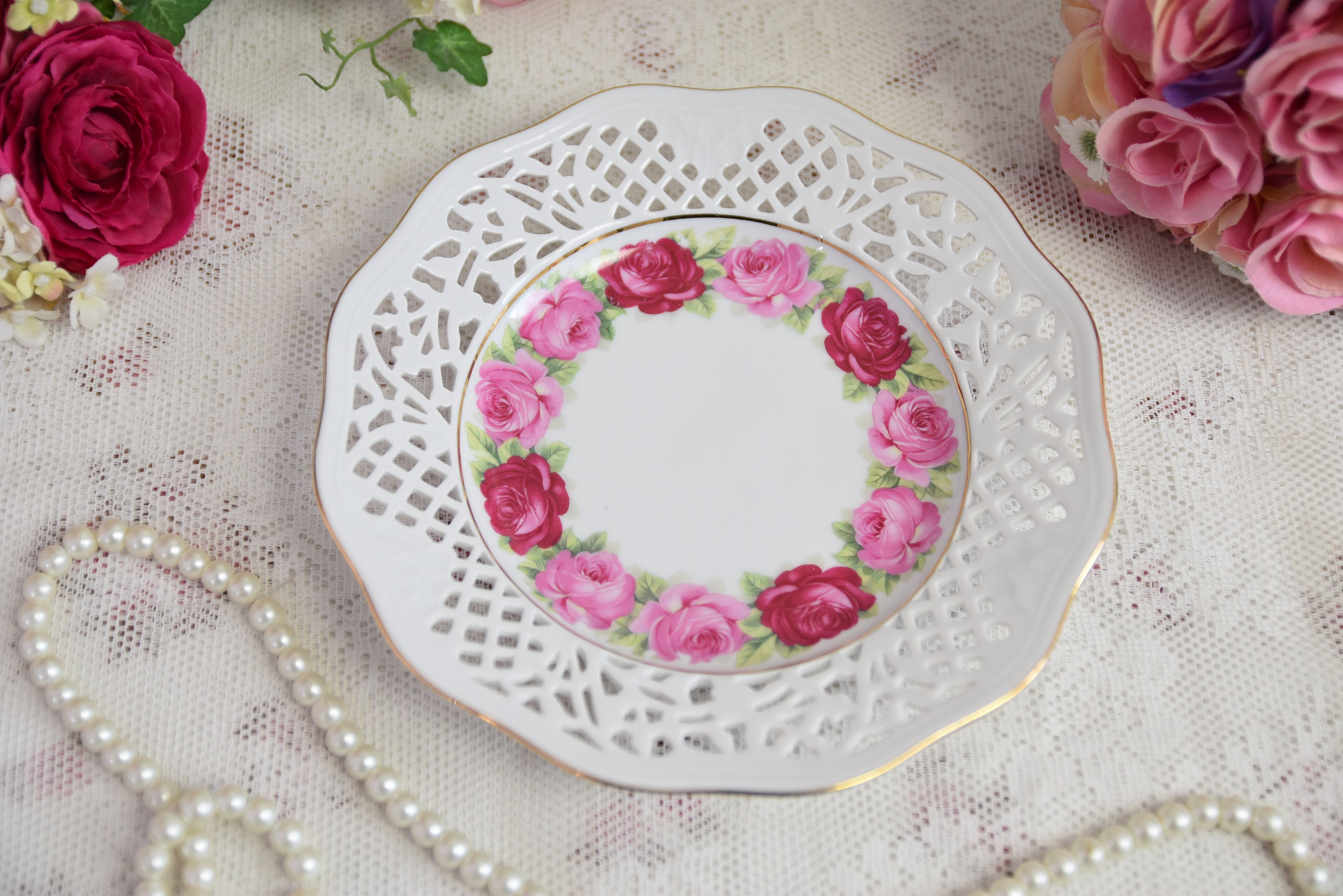 Schumann Arzberg Bavaria Vintage Plate With Reticulated Rim