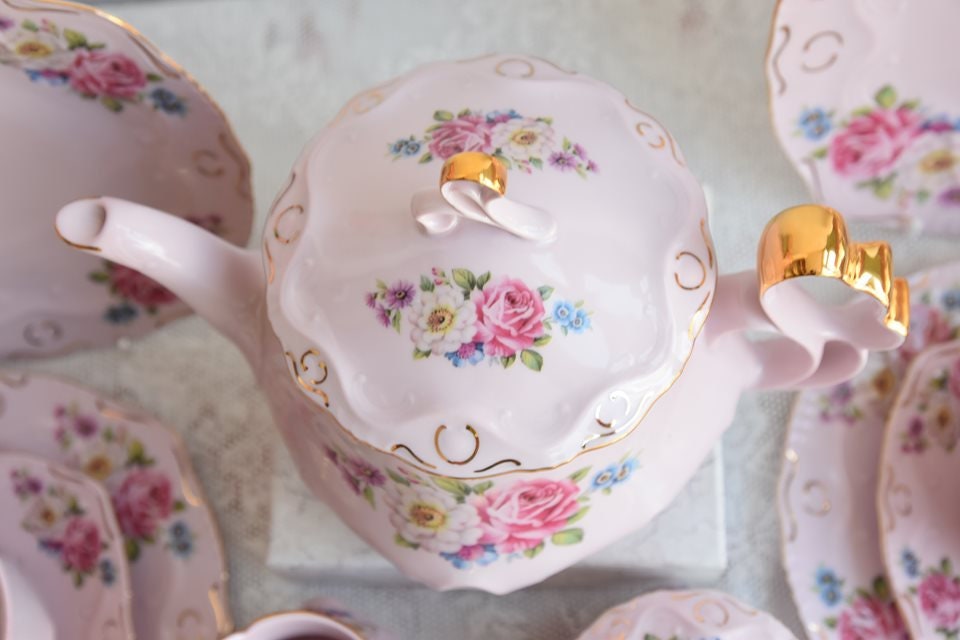 Vintage Tea Set With Roses Porcelain Tea Set With Tea Pot Etsy
