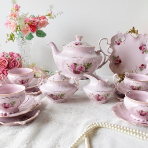 Vintage tea set vintage porcelain Slav porcelain pink tea cup set HCH tea cups rose porcelain vintage tea set vintage teacup saucer