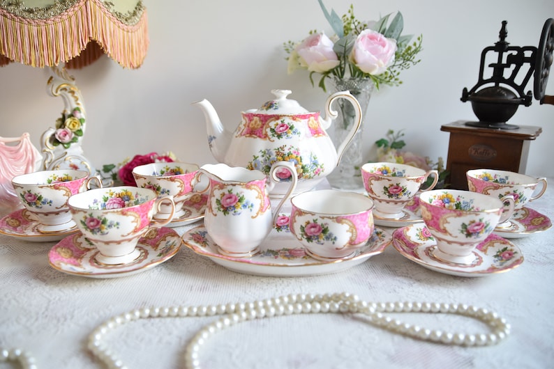 Vintage Tea Set With Flowers Porcelain Tea Set With Tea Pot Etsy