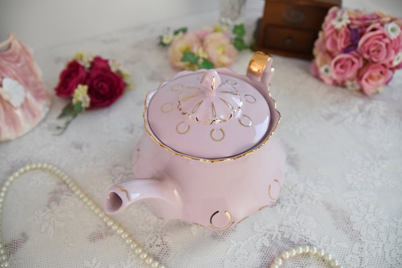 Vintage Tea Pot Milk Jug Sugar Bowl Set Porcelain Pink Etsy