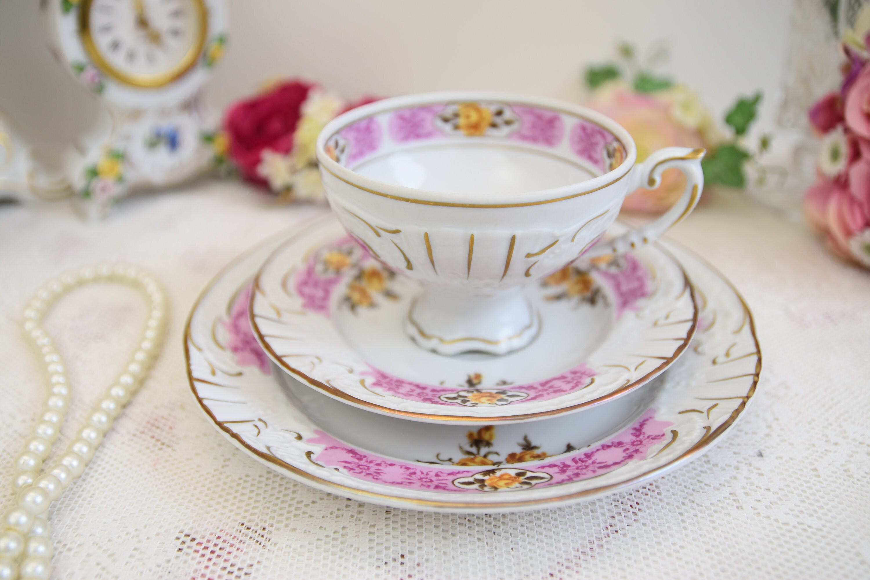 German Tea Cup Set Pmp Germany Cups Trio Porcelain Cobalt Teacup