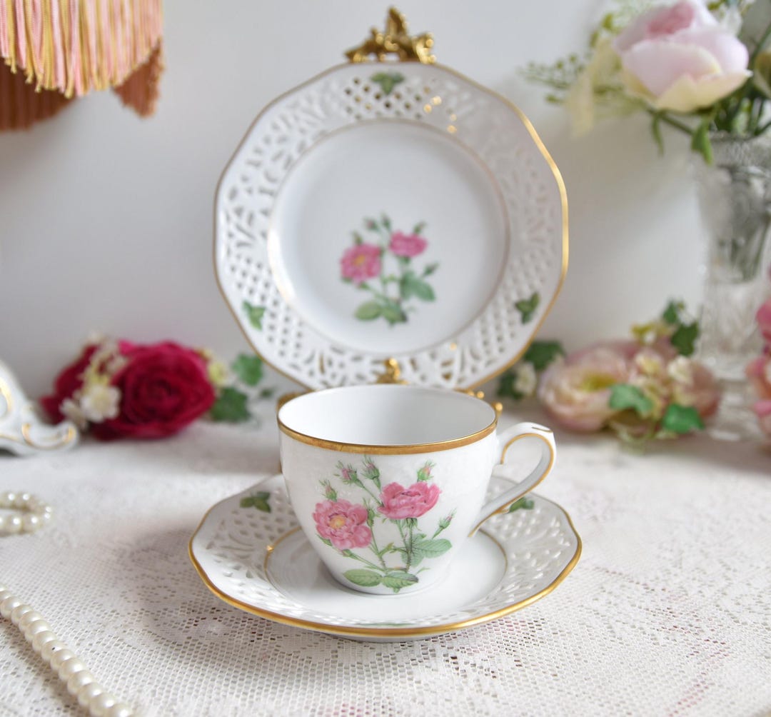 Schumann Arzberg Vintage Teacup Trio, German Porcelain With Pierced ...