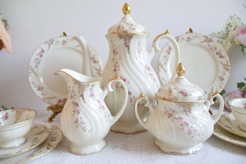 Thomas Ivory Bavaria Tea Set – Vintage Swirl Porcelain With Pink Floral ...