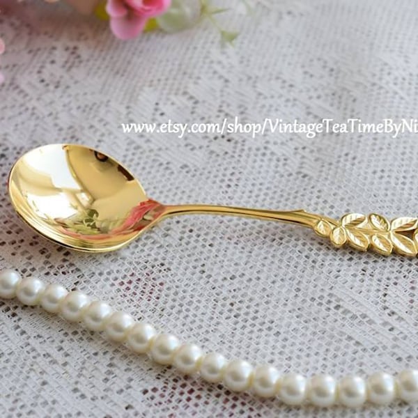 Vintage sugar spoon metal sugar spoon in golden color vintage cutlery