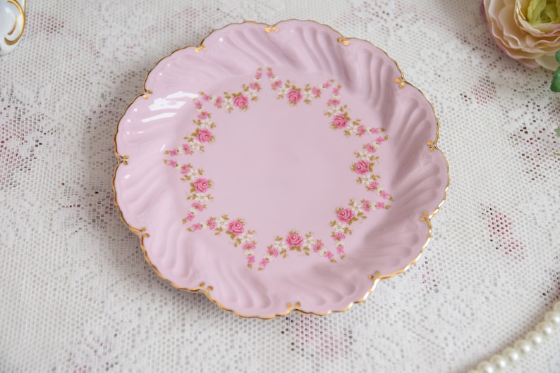 Vintage plate porcelain dish pink porcelain Slavic porcelain pink dish set HC vintage dessert dish rose porcelain vintage porcelain dish image 3