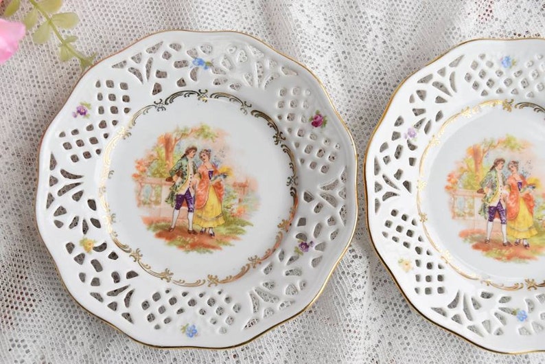 Vintage plate perfored porcelain hand painted plate Schumann Arzberg Bavaria Germany plate german openwork porcelain