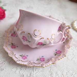 Vintage tea cup set floral porcelain Slav porcelain pink tea cup set by HCH tea cups rose porcelain vintage tea set vintage cup and saucer