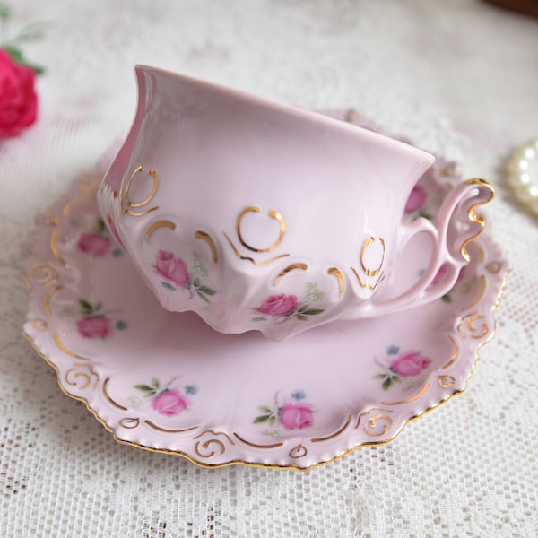 ensemble de tasses à thé vintage en porcelaine florale ensemble de tasses à thé en porcelaine rose rose tasses à thé sans tampon service à thé vintage en porcelaine rose tasse et soucoupe vintage