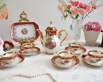 Vintage Bavaria White and Gold Porcelain Mokka Set – German Miniature Elegance