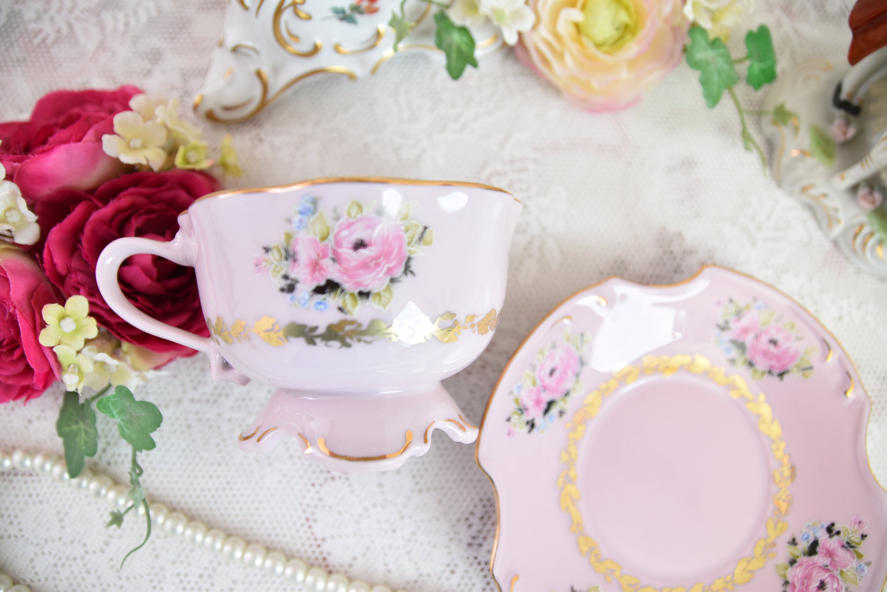 Vintage English Tea Cup Pink | Arogya Holistic Healing