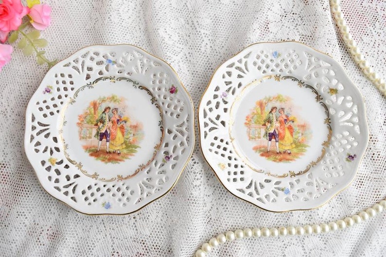 Vintage plate perfored porcelain hand painted plate Schumann Arzberg Bavaria Germany plate german openwork porcelain