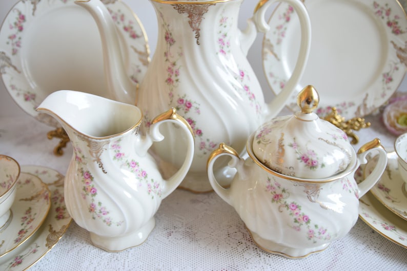 Thomas Ivory Bavaria Tea Set – Vintage Swirl Porcelain With Pink Floral ...