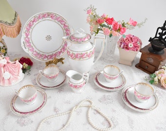 MZ Austria Porcelain Dinner Set, Vintage White China With Gold Rim