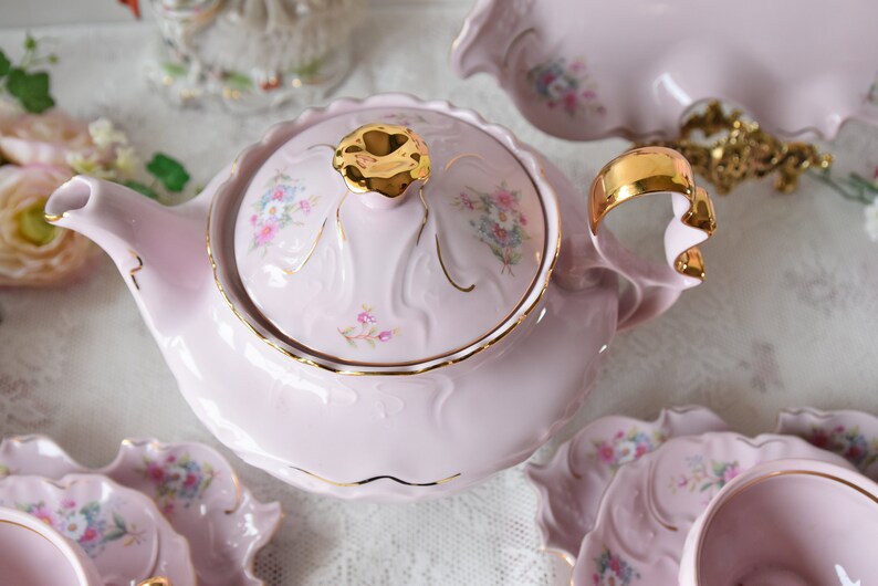 Vintage Pink China Tea Set Pink Porcelain Tea Set With Tea Etsy