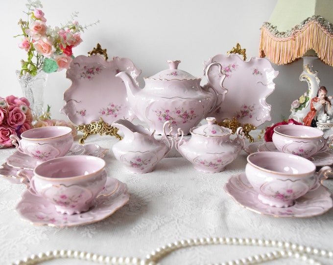 Pink Porcelain Tea Set, Vintage Tea Set With Roses, Porcelain Tea Set