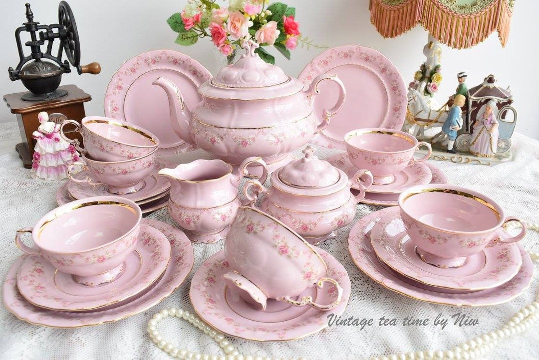 TEIERA CON TAZZA IN PORCELLANA BICOLORE ROSA CIPRIA E BIANCO (IQ242) - La  Scatola dei Sogni