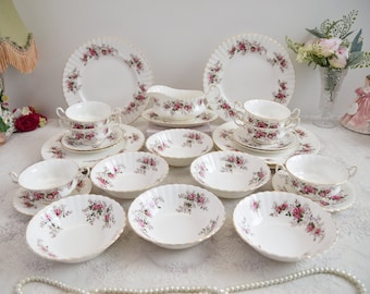 Royal Albert Lavender Rose – Vintage Bone China Soup Set With Gold
