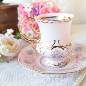 Vintage teacup and saucer pink porcelain by VV image 1