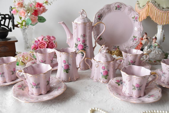 Set da tè in porcellana floreale Set di tazze da tè rosa in porcellana  slava Set di tazze da tè HCH in porcellana rosa set da tè vintage -   Italia