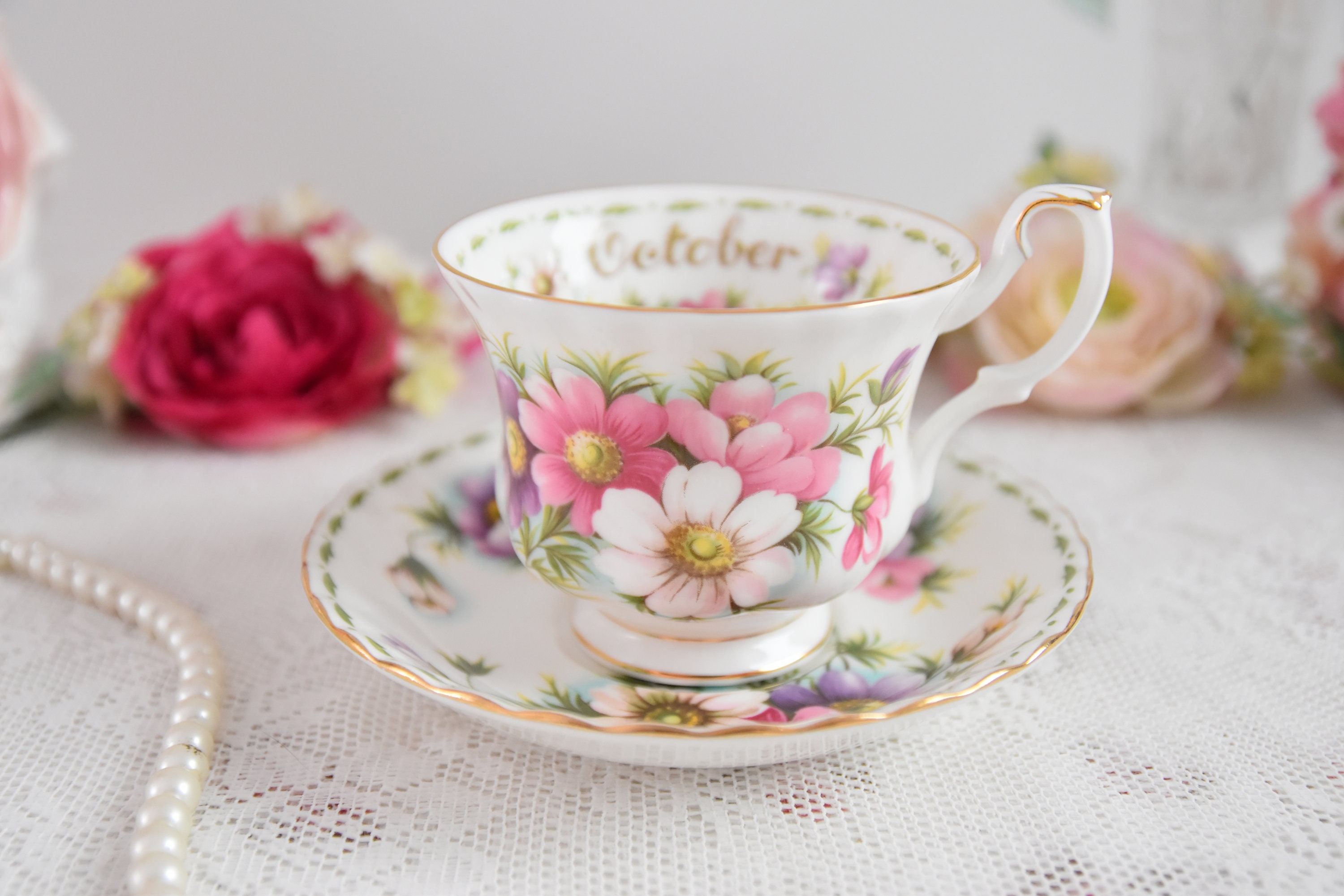 Fanquare Ensemble Tasse à Thé Et Soucoupe, Motif Fleurs En Céramique, Avec Soucoupe, 200 Ml, Tasse à Thé En Porcelaine Anglaise