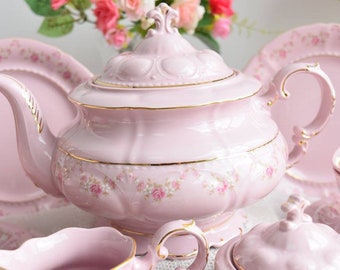 コレクター向け陶器ティーサービスセット、ヴィンテージのピンク陶器