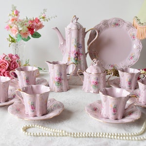 Vintage tea set floral porcelain Slav porcelain pink tea cup set HCH tea cups rose porcelain vintage tea set