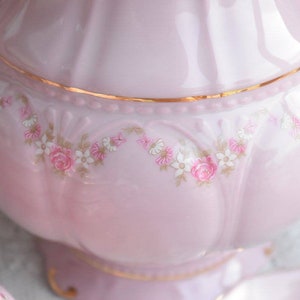 Pink porcelain coffee set with floral and gold decorations image 5