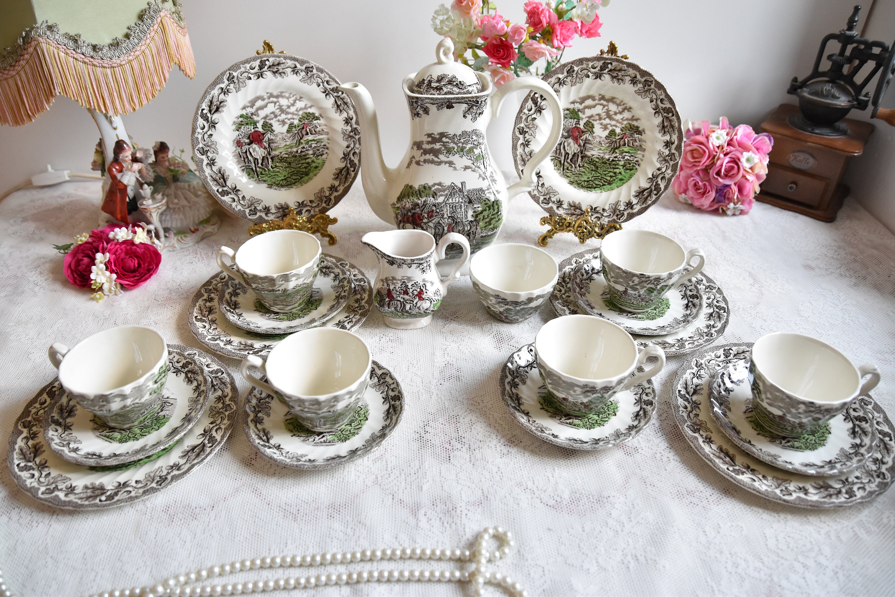 Teeservice Im Europäischen Stil FJSC Britische Porzellan-Teesets Hochzeitsteeservice Für Erwachsene Blumenmeer A Vintage-Blumen-China-Kaffeeset Kaffeeset Im Royal-Stil 