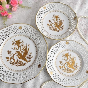 Vintage plate set perfored porcelain plate Schumann Arzberg Bavaria Germany with 22 carat gold edge plate german openwork porcelain