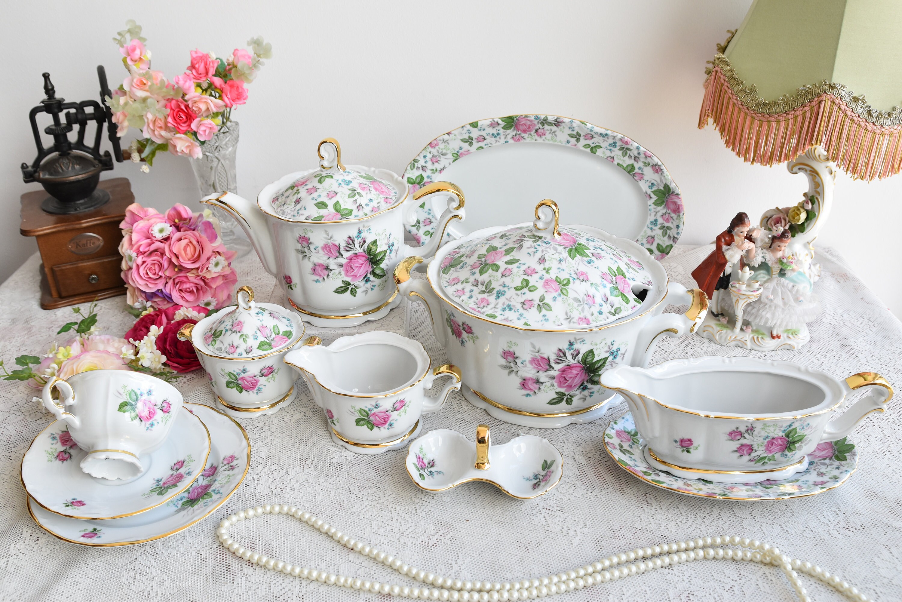 Vintage Dinner Set With Flowers Porcelain Dinner Set With Tea Etsy Vintage Dinner Set With Flowers Porcelain Dinner Set With Tea Etsy