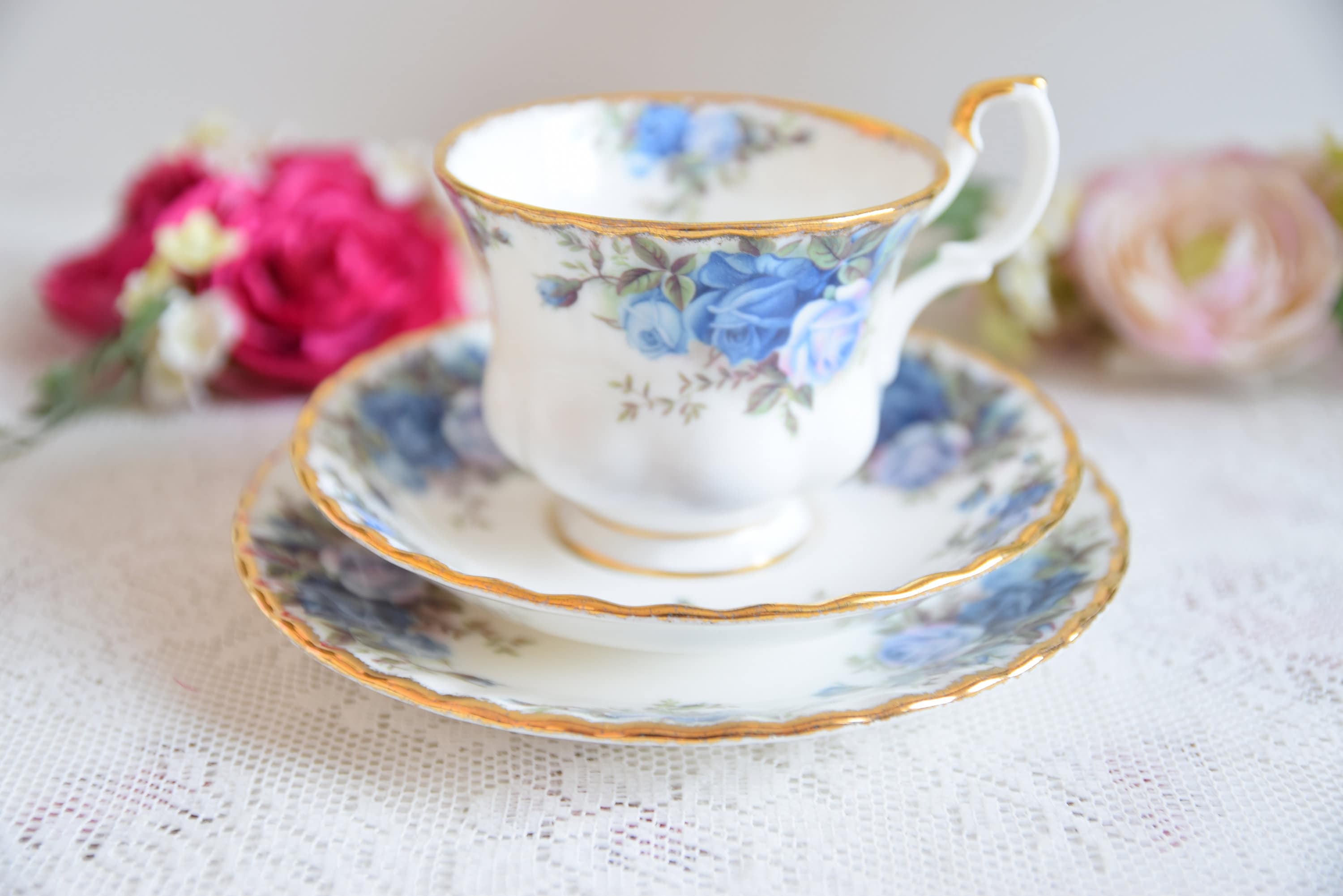 Royal Albert Moonlight Rose Trio, Vintage Blue Floral Teacup