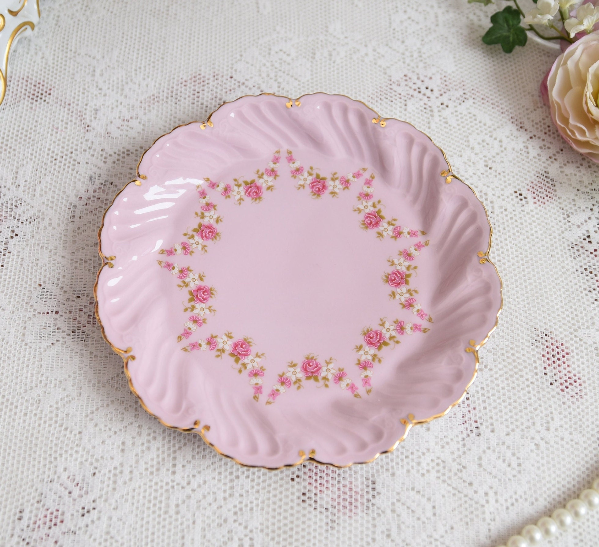 Vintage plate porcelain dish pink porcelain Slavic porcelain pink dish set HC vintage dessert dish rose porcelain vintage porcelain dish