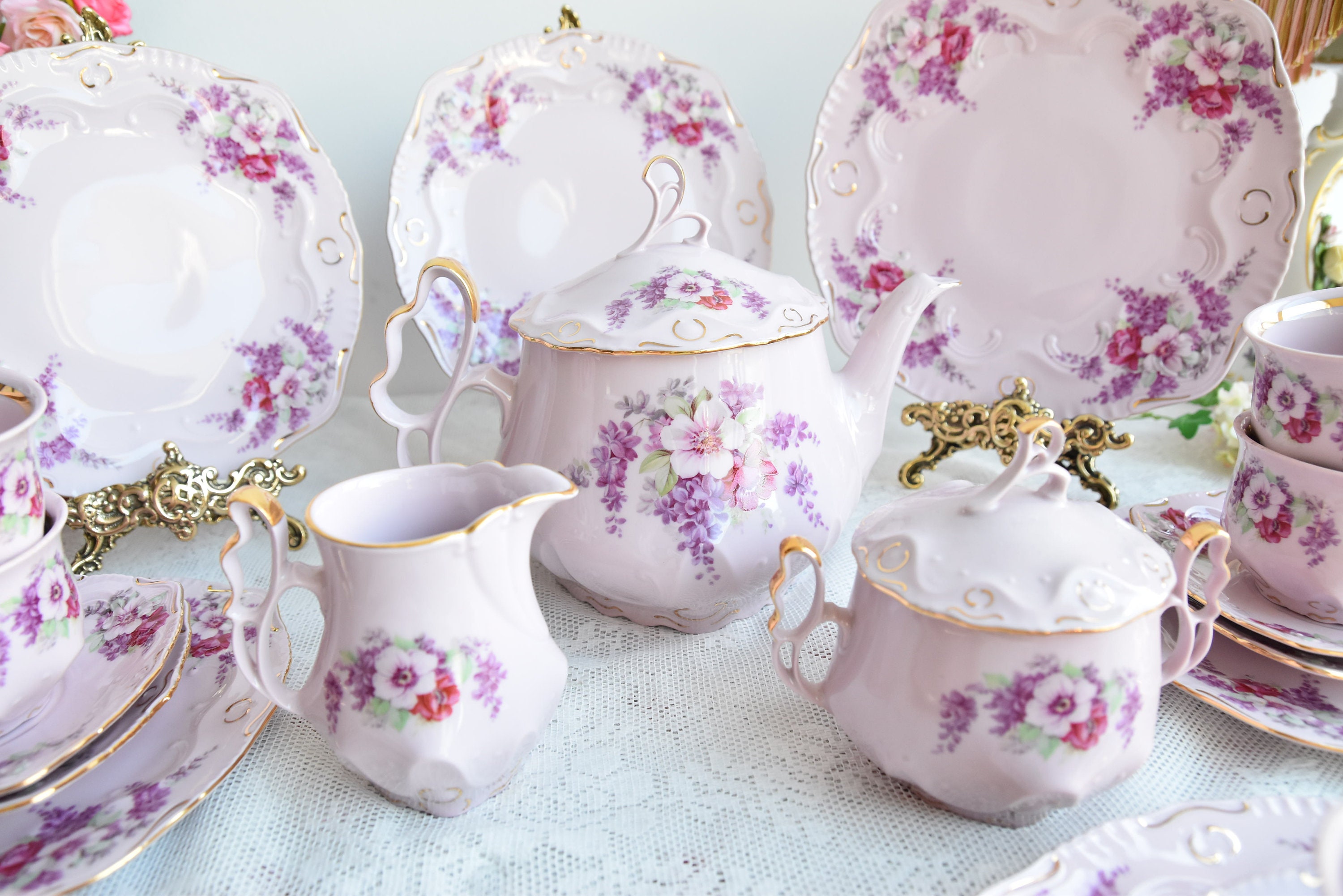 Collectibles China Tea Service Set, Pink China Set Vintage