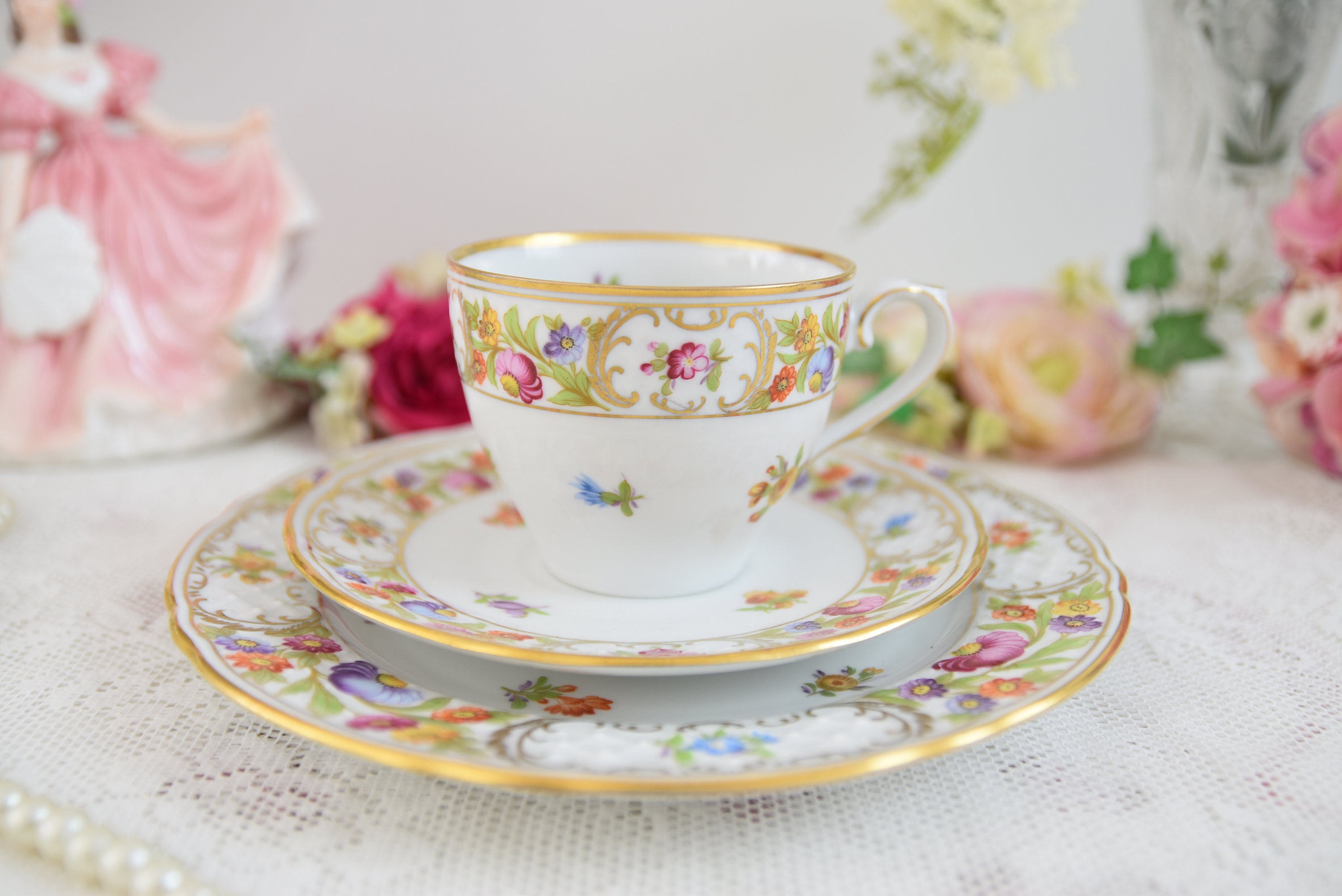 Vintage tea set floral german tea cup set Schumann Germany Dresden 