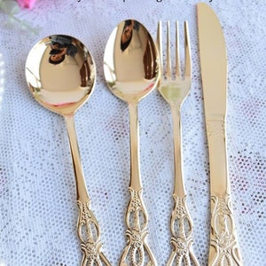 Vintage dinner spoon set golden color dinner spoon soup spoon dinner fork dinner knife