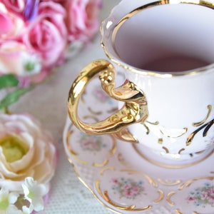 Vintage teacup and saucer pink porcelain by VV image 3