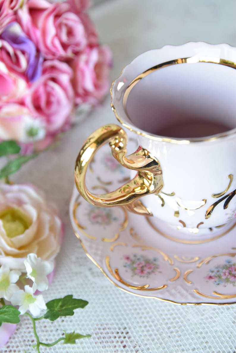 Vintage teacup and saucer pink porcelain by VV image 3