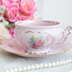 Pink Porcelain Antique Tea Cups and Saucers Gold, Vintage Pink Teacup and Saucer, Pretty Tea Cups and Saucers, Vintage Gift for Tea Lovers