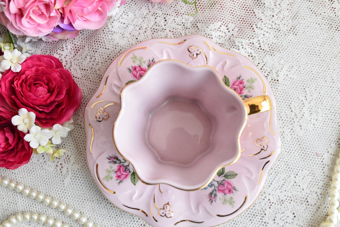 Vintage Tea Cup Set Floral Porcelain Slav Porcelain Pink Tea Etsy