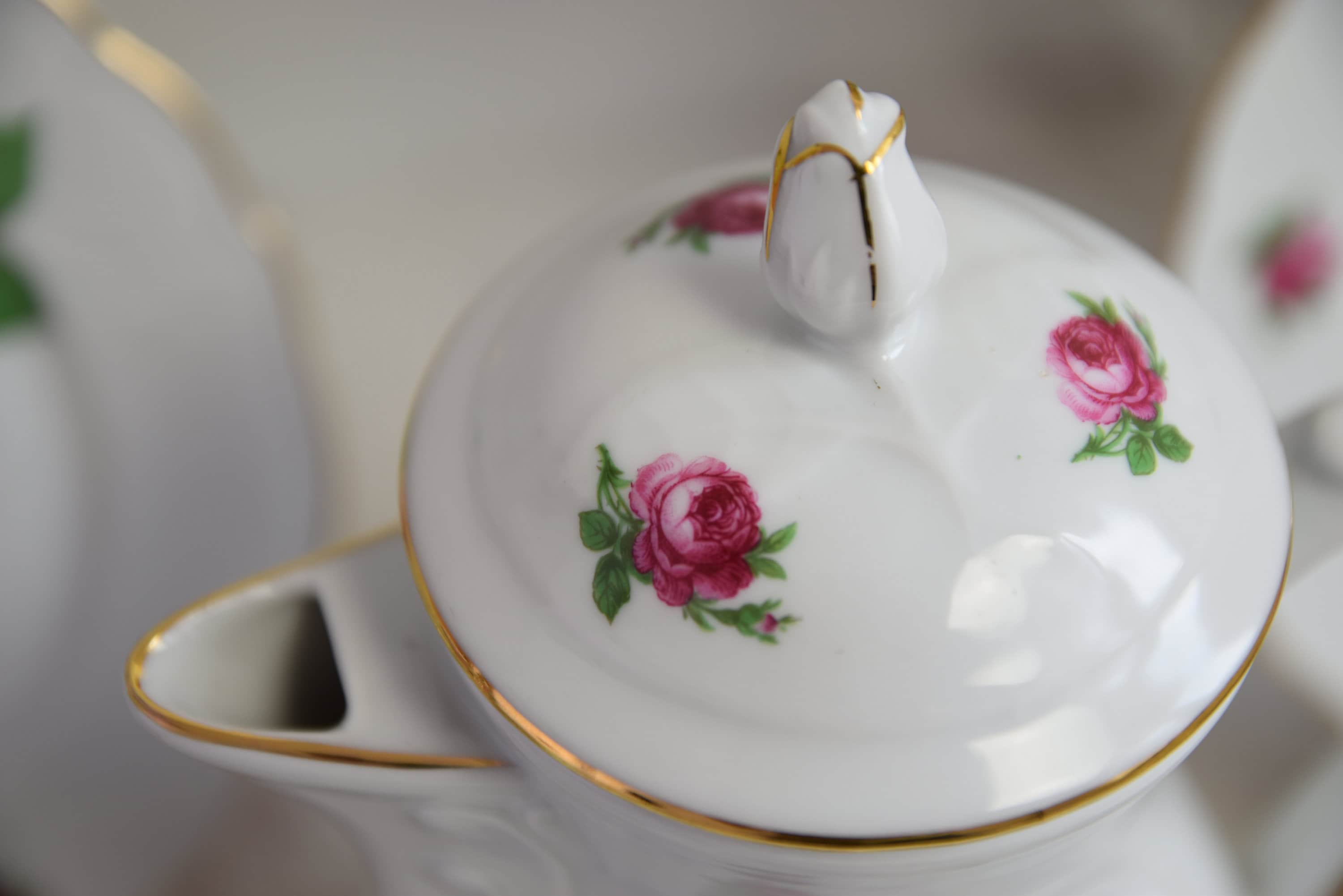 Vintage Bavaria Rose Tea Set, German Porcelain With Pink Roses and