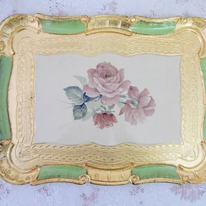 Handmade Italian wooden tray green rectangular shape