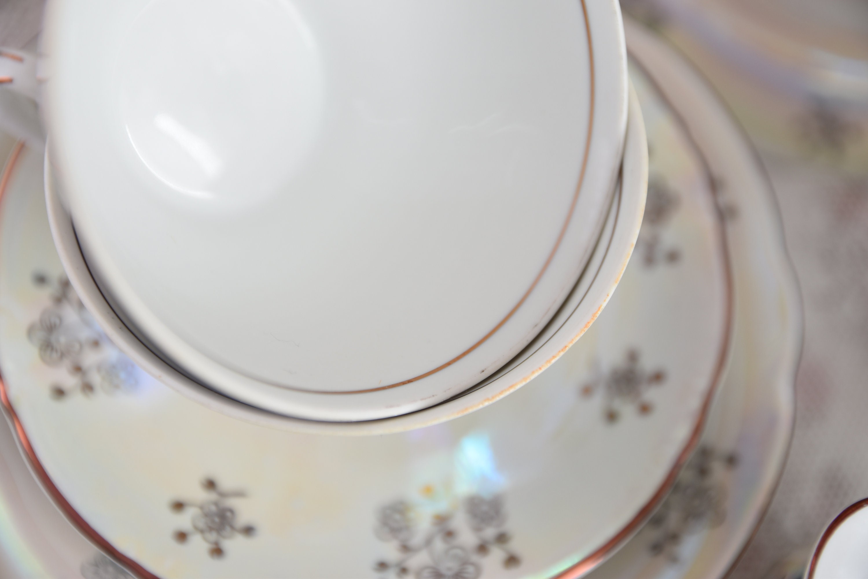 Vintage Kahla Iridescent Porcelain Dinner Set, Pink Rose Motif