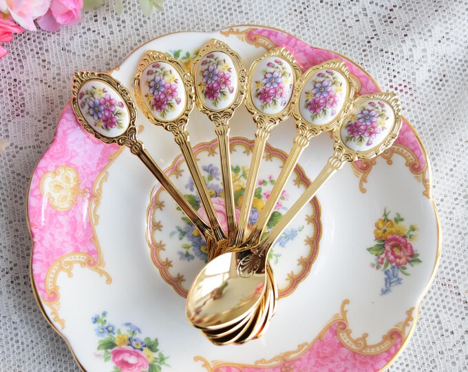 Vintage Spoon Set Stainless Steel Gold Color Plating Tea and Etsy