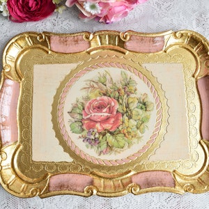 Display Tray Vintage, Painted Tray Wooden, Italian Wooden Tray, Antique Tray Centerpiece, Floral Tray with Handles, Vintage Italian Decor